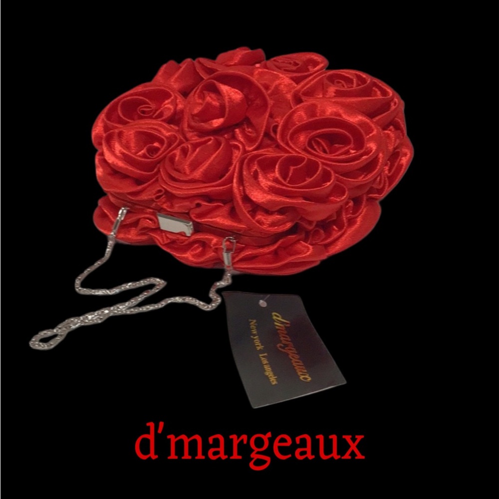 NWT d’margeaux New York Red Roses Frame Handbag/Clutch w/Silver Clasp & Chain